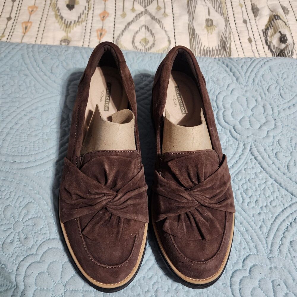 Collection by Clark’s Brown Suede Womens Shoes Size 8 casual wedge flat